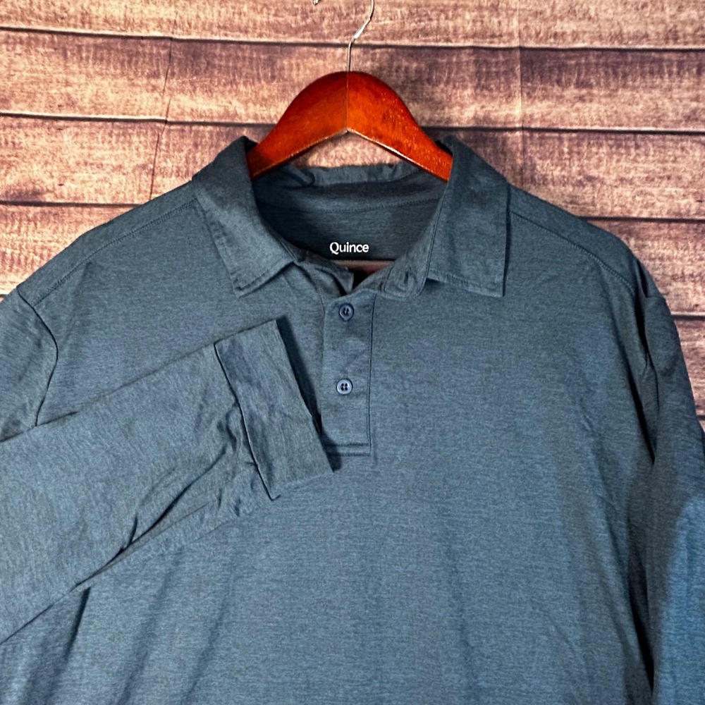Quince Flowknit Breeze Performance Long Sleeve Polo Navy Mens XL